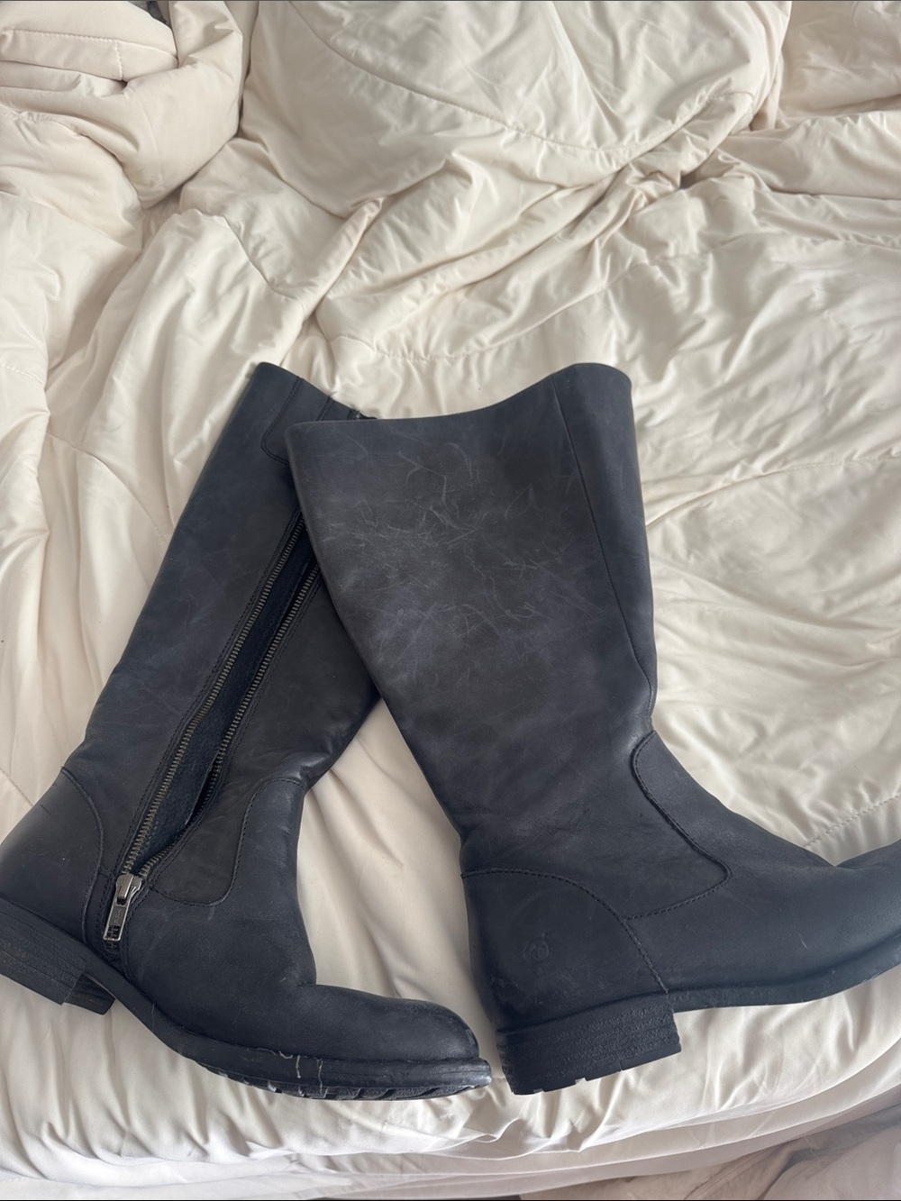 Born Black Mid-Calf Zip Heeled Boots
